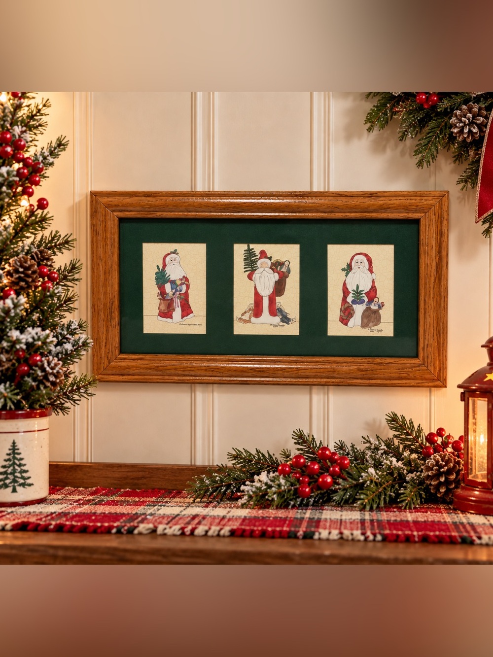 Santa Art Prints Framed Christmas 1990s The Craft Room RARE Debbie Yackley